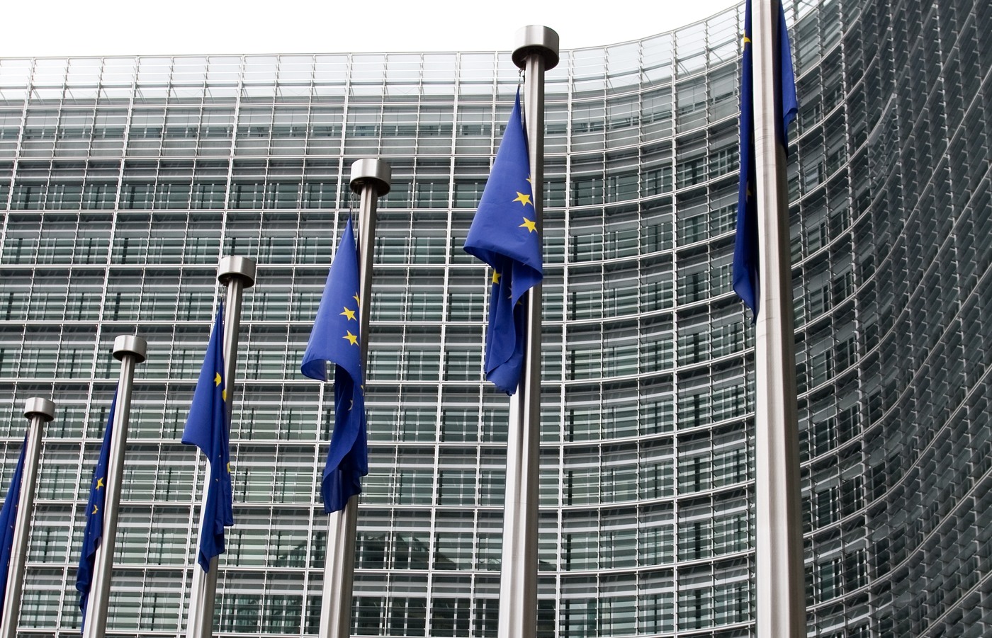 Hissade EU-flaggor utanför parlamentet i Bryssel.